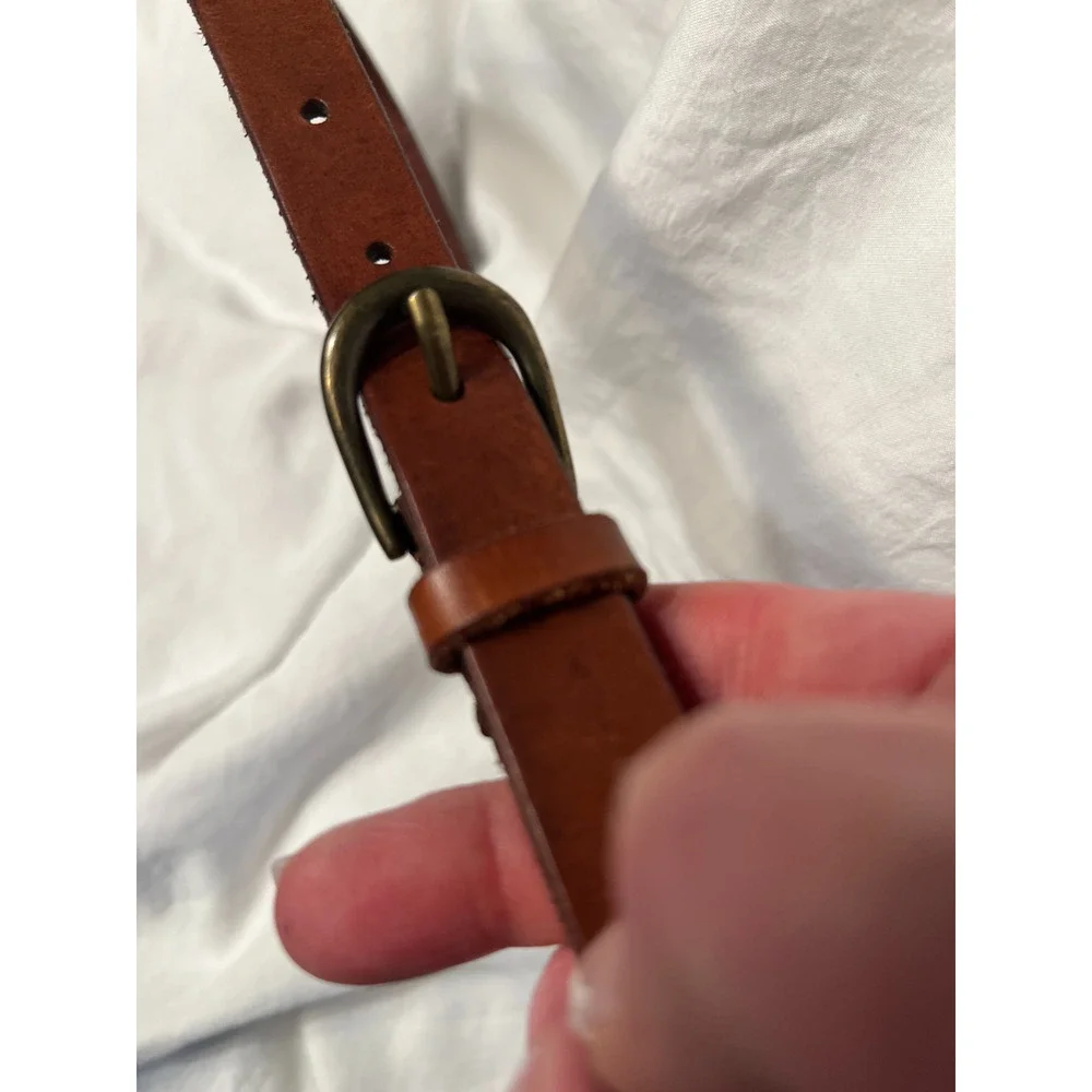 Abercrombie Fitch Womens Leather Belt Size XS Dark Tan Brass Single Loop Boho